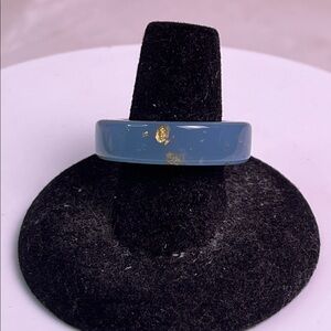 Vintage Blue Lucite Resin Ring Genuine Real Gold Leaf Flakes Inlaid Handmade